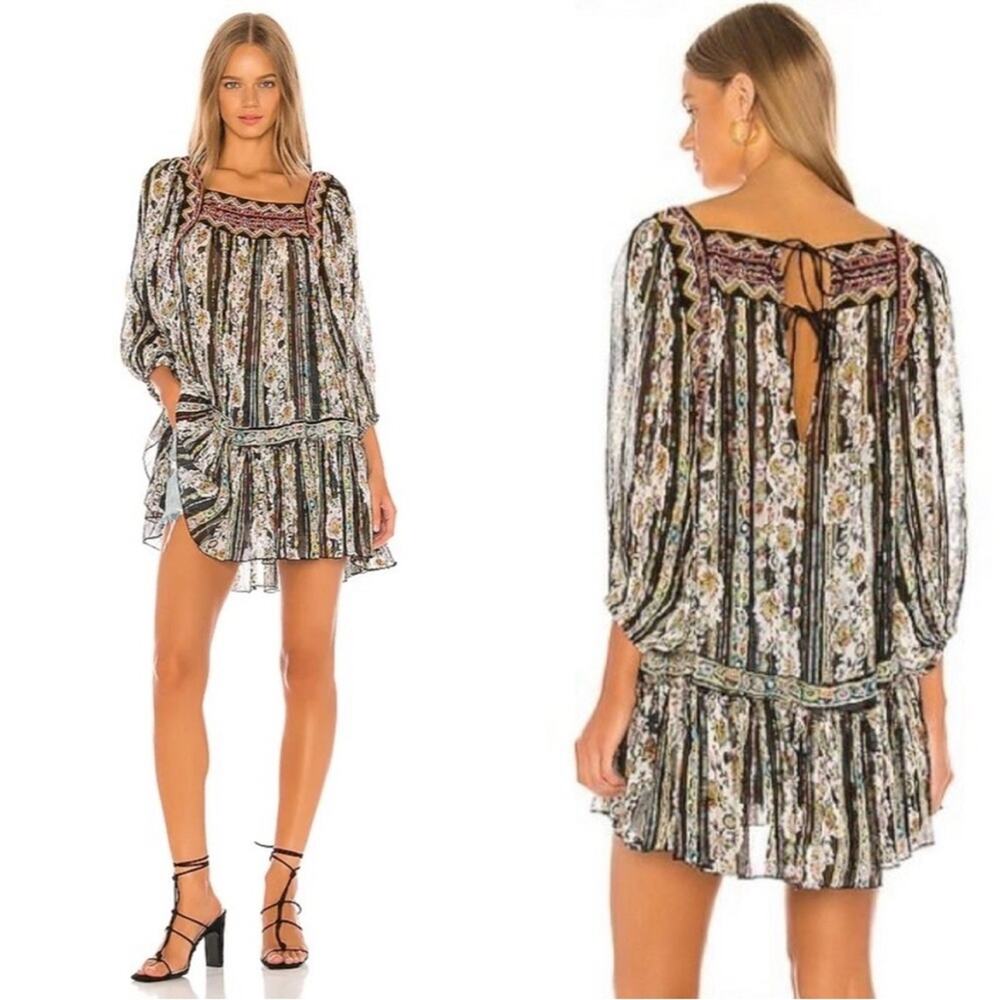 Free People Dance Magic Black Metallic Embroidered Sheer Tunic Dress XS